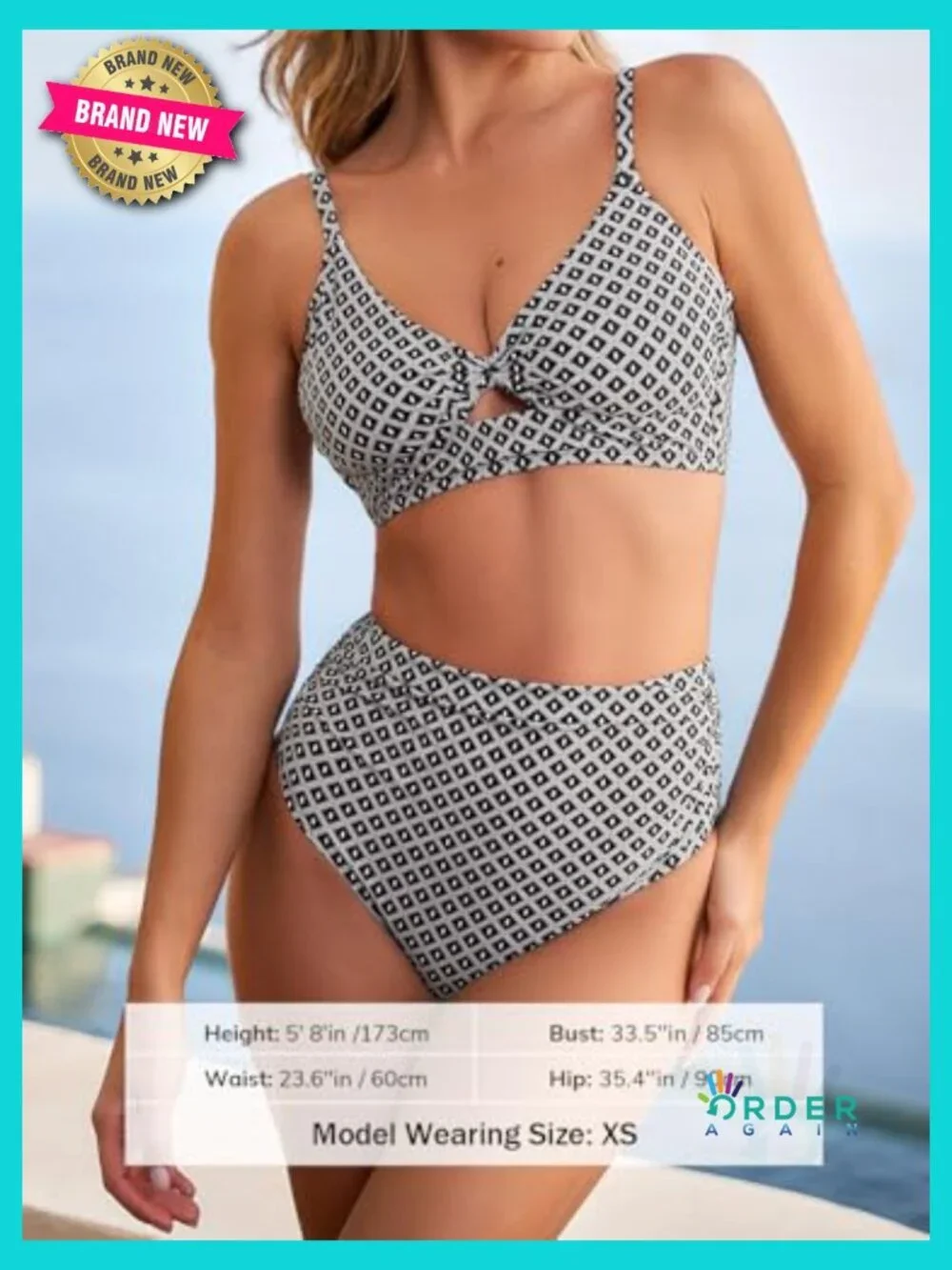 High Waisted Bikini Set Twist Front Cutout Full Coverage Ruched Two Piece
